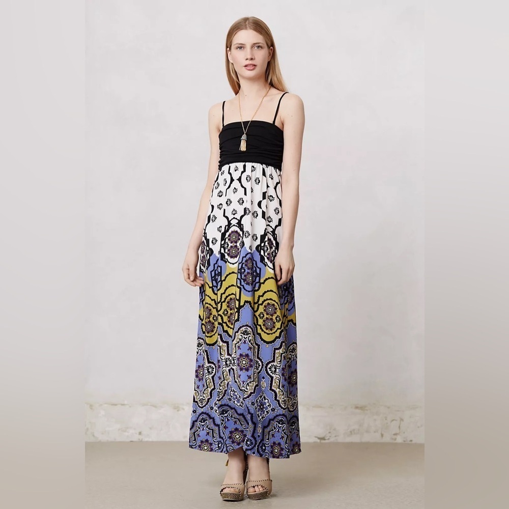 Anthropologie Lilka Mendocino Convertible Paisley Print Maxi Dress EUC Size M